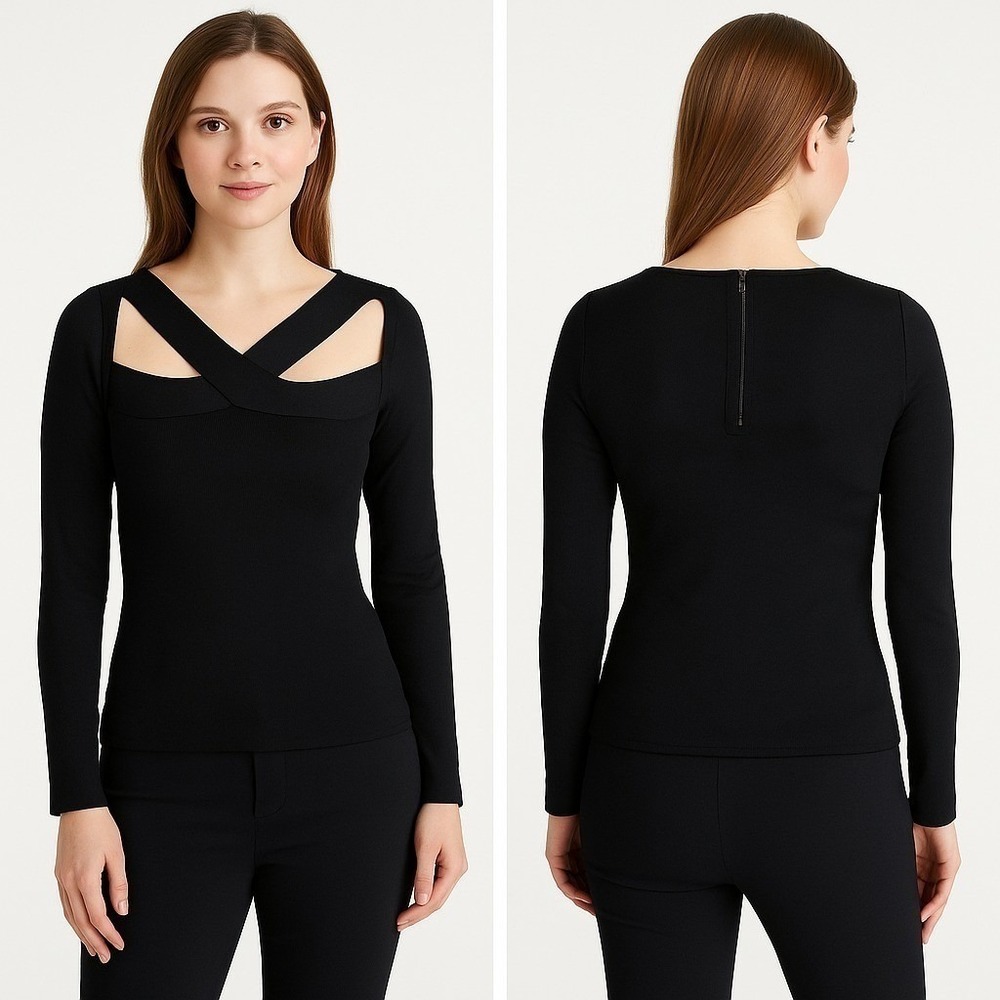 BCBGMaxazria Cutout Long Sleeve Sweater Black Women's Size S Long Sleeve